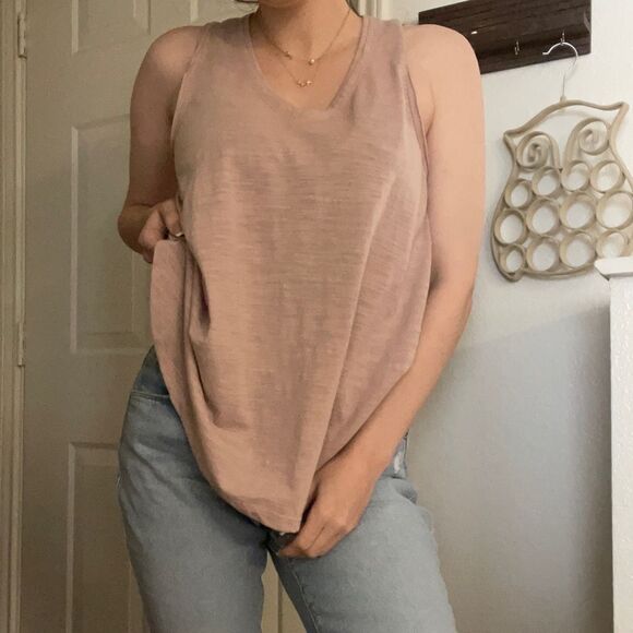 Thread & Supply Cotton Blend V- Neck Tank Top Medium Pale Pink - Picture 4 of 5